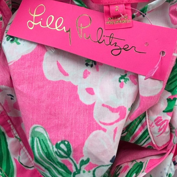 LILLY PULITZER Sz2 AMRITA 3/4 SLEEVES COTTON SHIRT DRESS ROXIE PINK 2 NWT - Picture 6 of 6